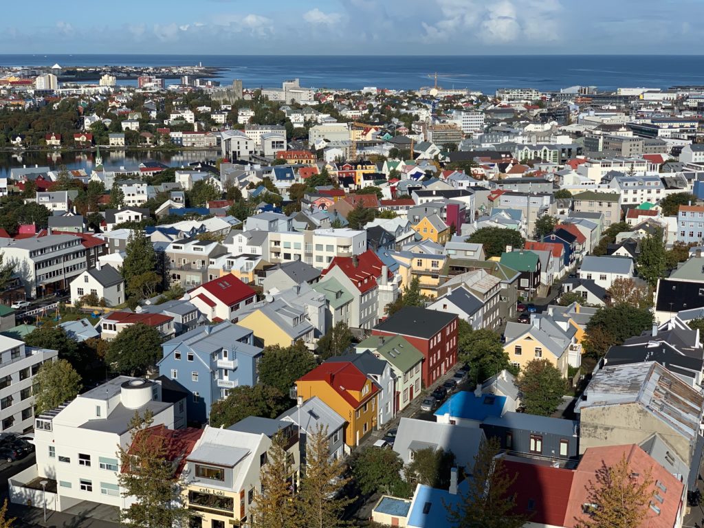 Aerial view of Reykjavik, Iceland, from Hallgrimskirka Church tower