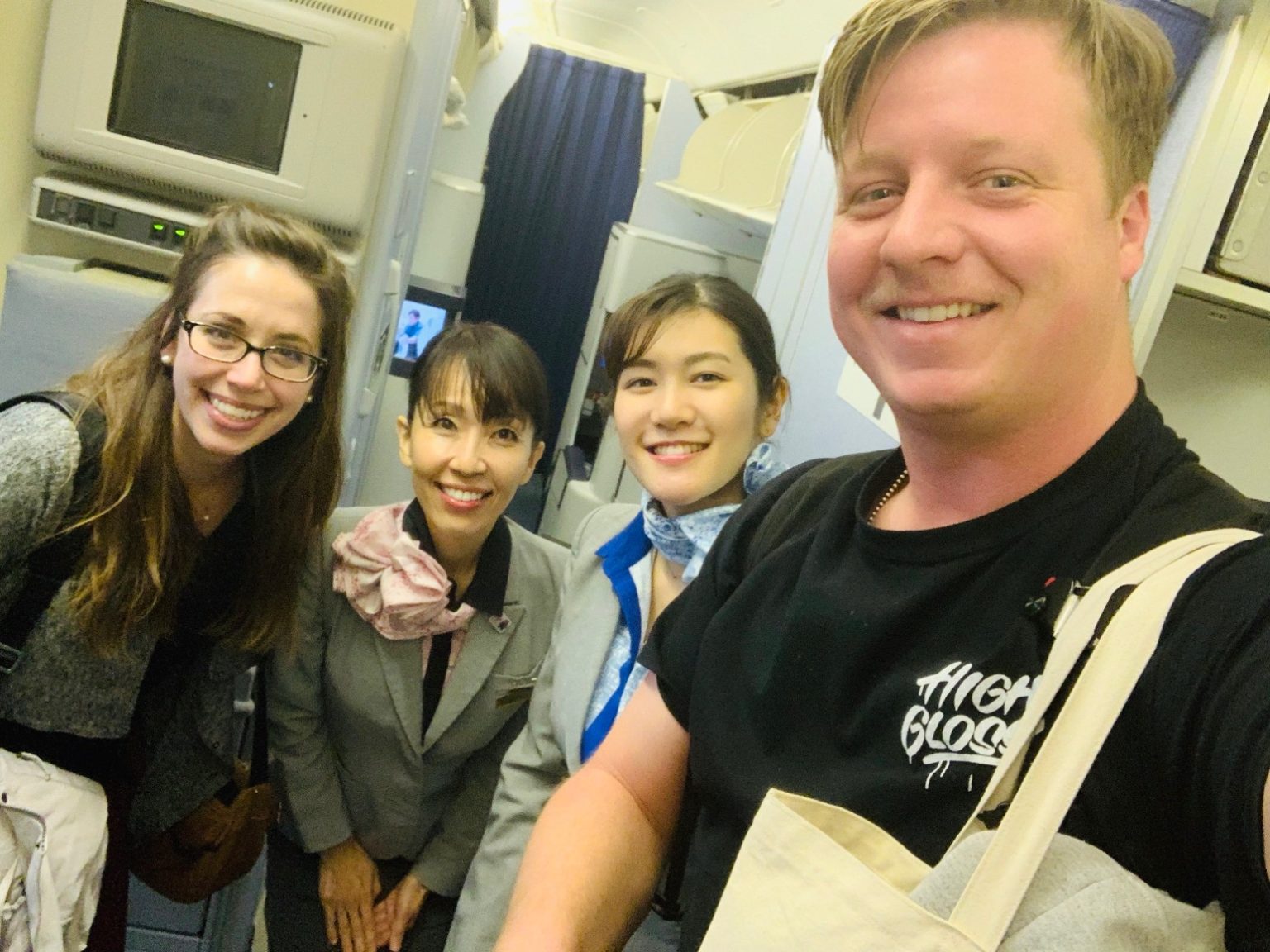 Making friends with Japanese flight attendants