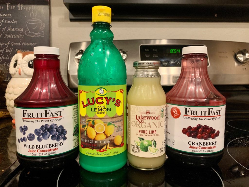 Fruit juice from concentrate in lemon lime blueberry and cranberry