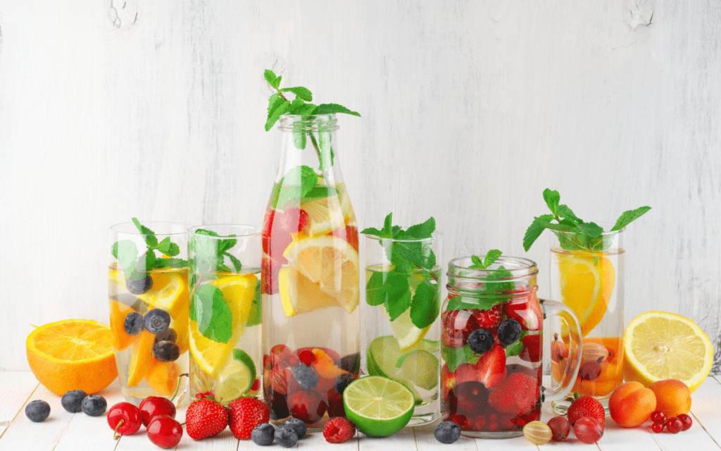 fruit infused water in jars pretty