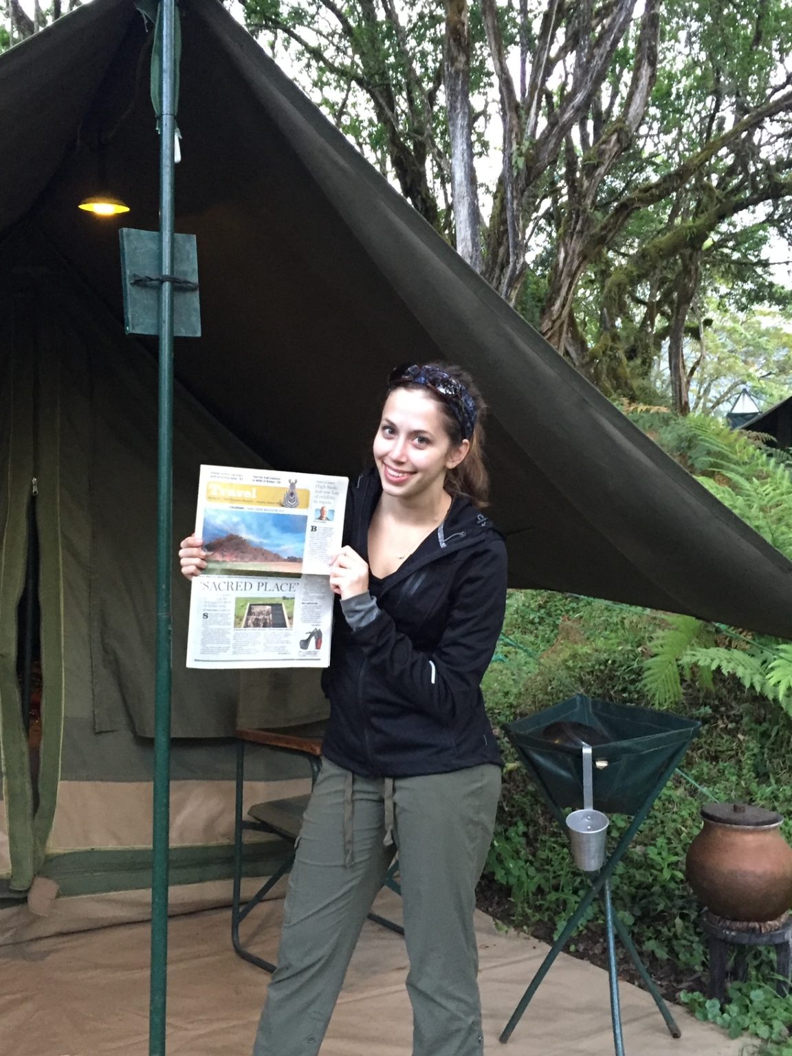 Tent in africa with newspaper